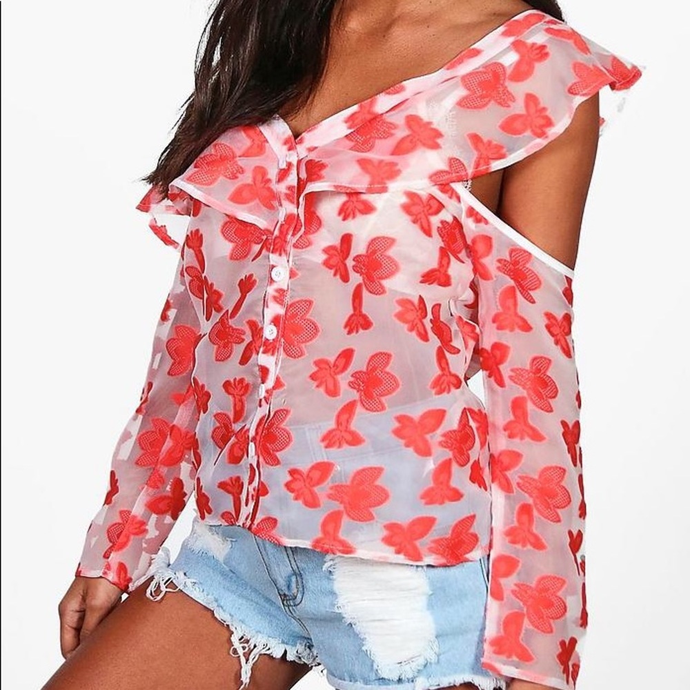 Holly Organza Print Ruffle Shirt